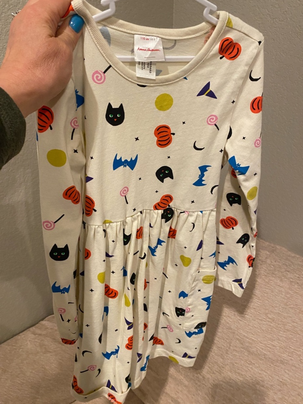 Hanna Andersson Cream Halloween Print Long Sleeve Dress